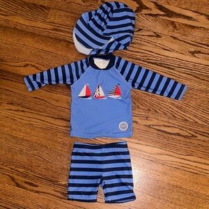 Blue Striped Kids Swim Set - size 3-6M